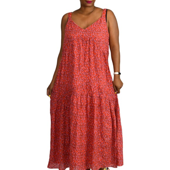 Joie Bondi Midi Dress Pink Tiered Cotton Sundress Loose Fit Straps Size Large - Picture 12 of 16